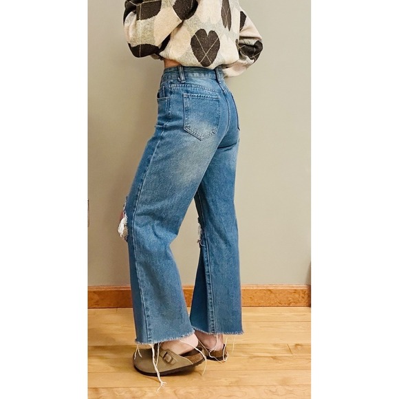 SHEIN Crop Jeans Women Distressed High Waisted 4 - Picture 3 of 15